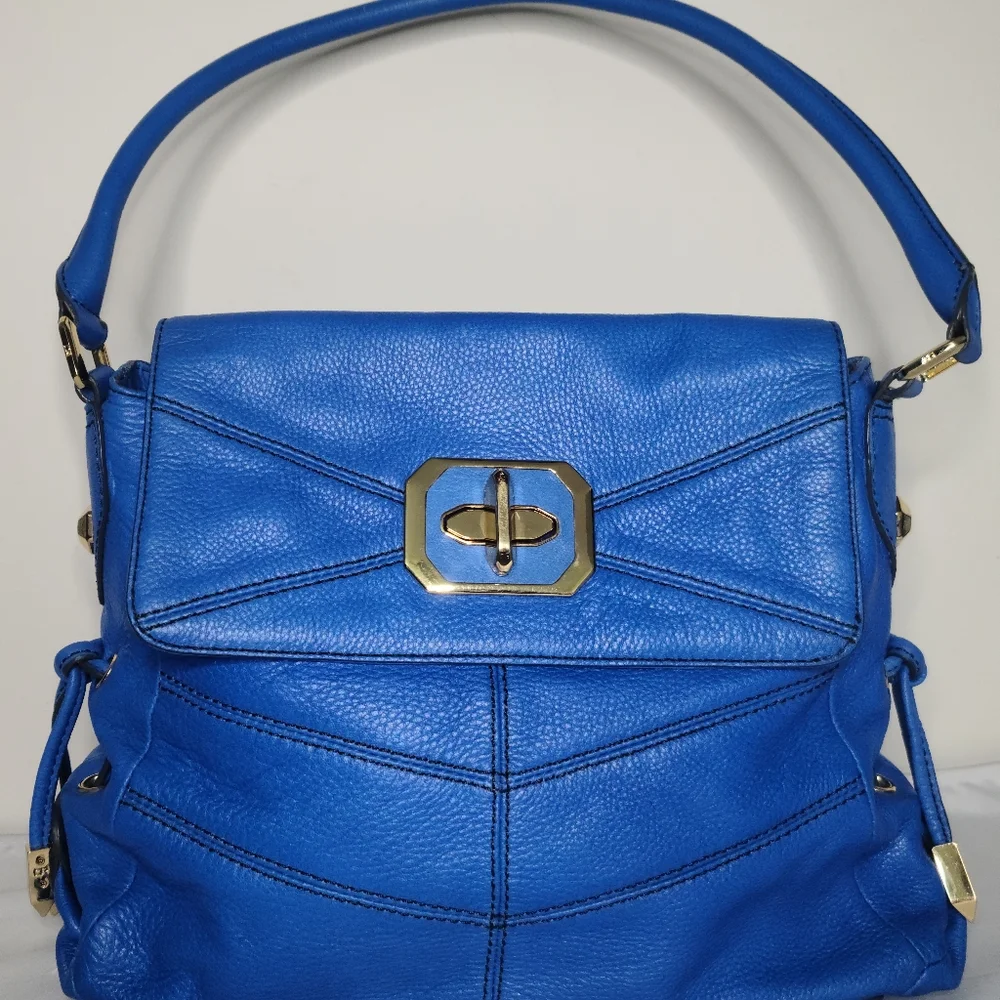 Anthropologie orYany Large Blue Leather Turn Lock Shoulder Bag - Picture 5 of 10